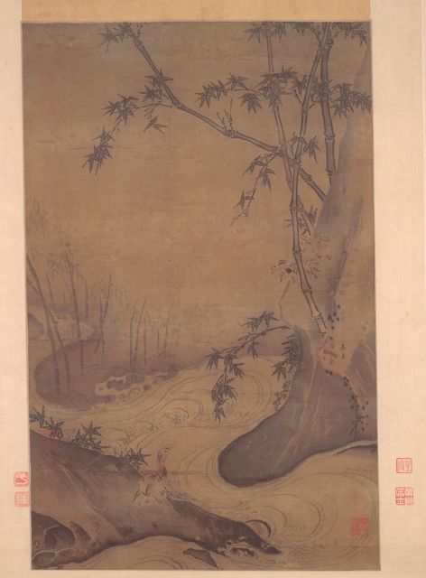 Bamboo and Ducks by a Rushing Stream