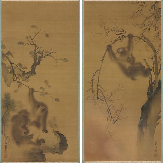 Monkeys in a Cherry Tree; Monkeys on a Rock Ledge