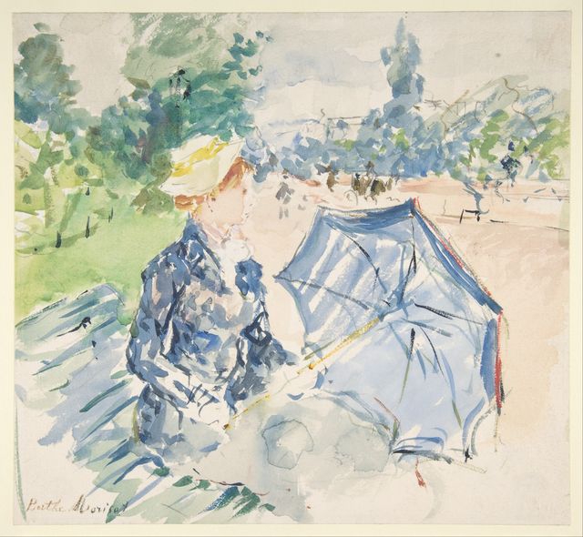 A Woman Seated at a Bench on the Avenue du Bois
