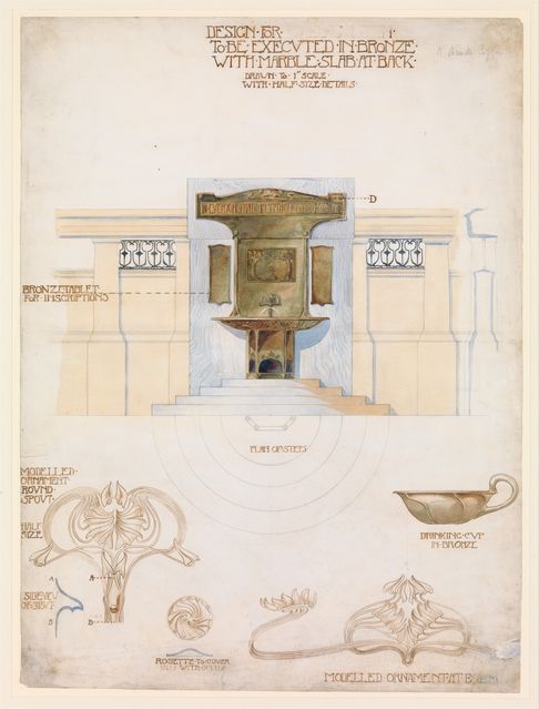 Design for a Fountain to be Executed in Bronze with a Marble Slab at the Back