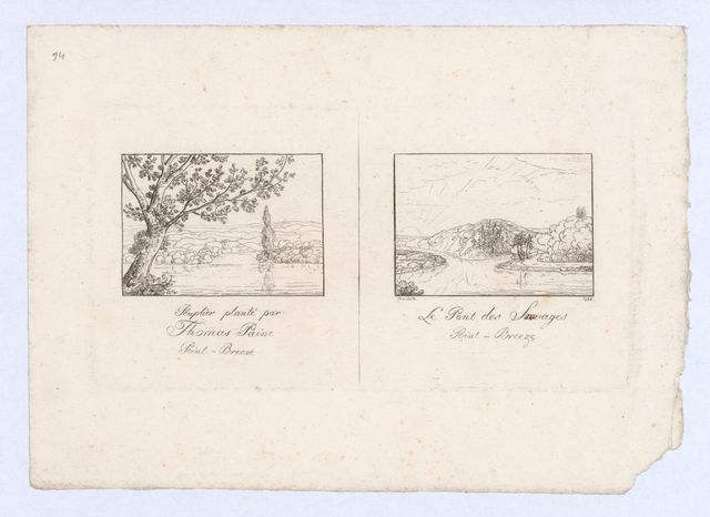 Peuplier plante par Thomas Paine and Le Pont des Sauvages, Point-Breeze (Poplar Tree Planted by Thomas Paine and The Native Bridge at Point Breeze, near Bordentown, New Jersey)