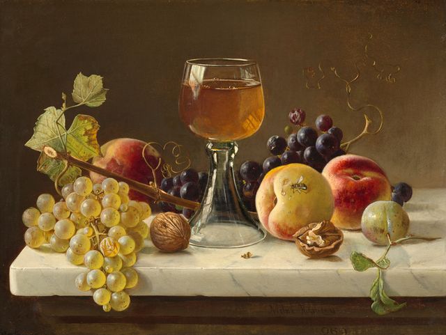 Marble Tabletop with Fruit and Wineglass
