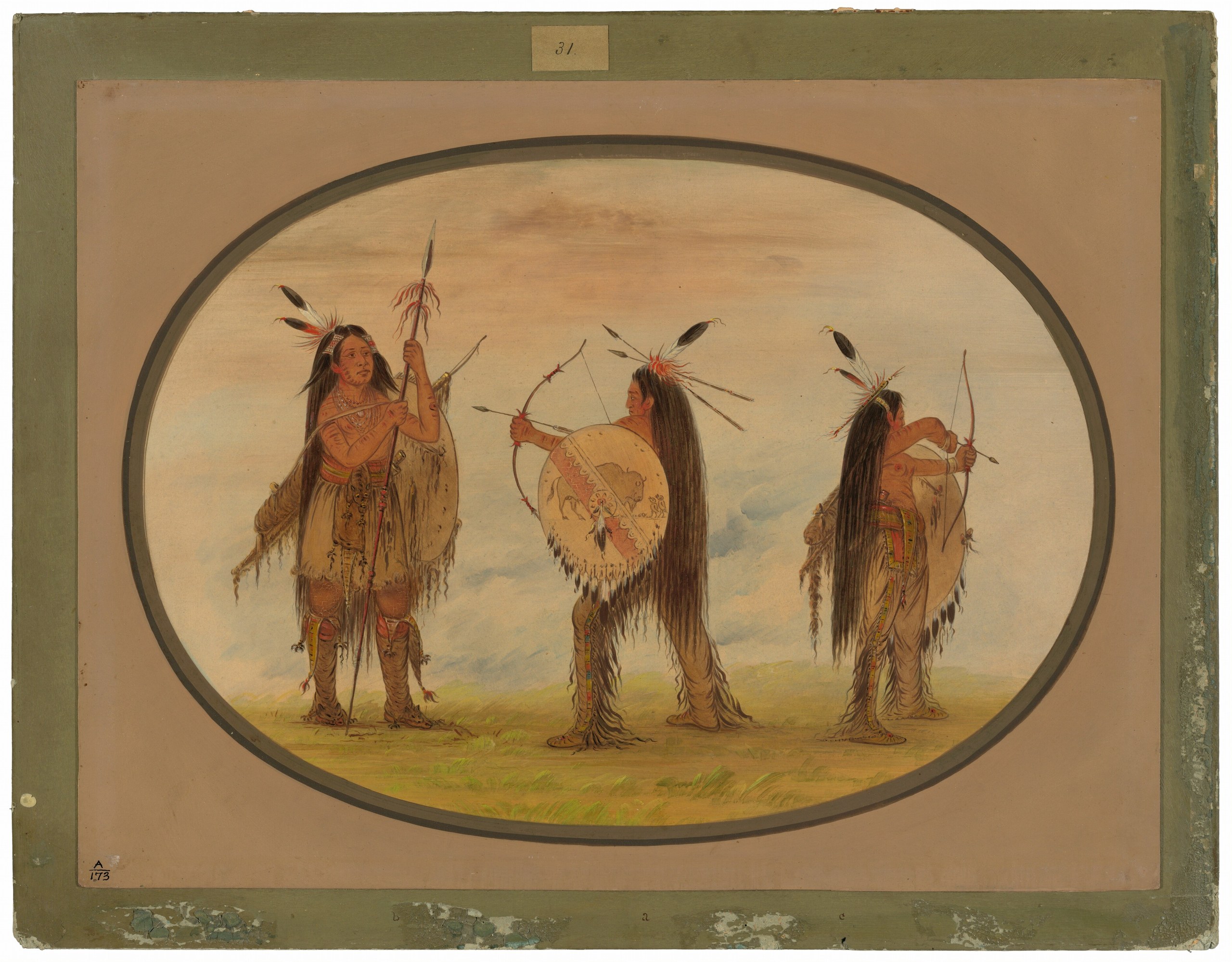 Three Mandan Warriors Armed for War
