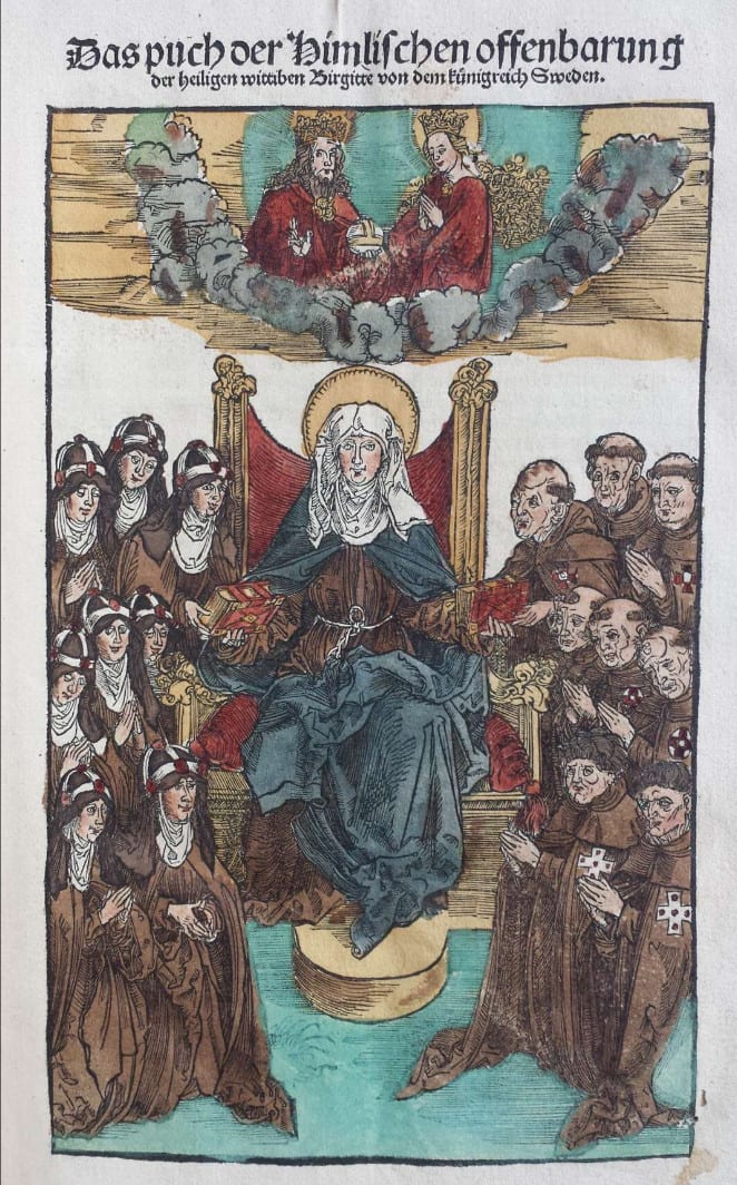 St. Bridget divides her works among nuns and monks (leaf 1)