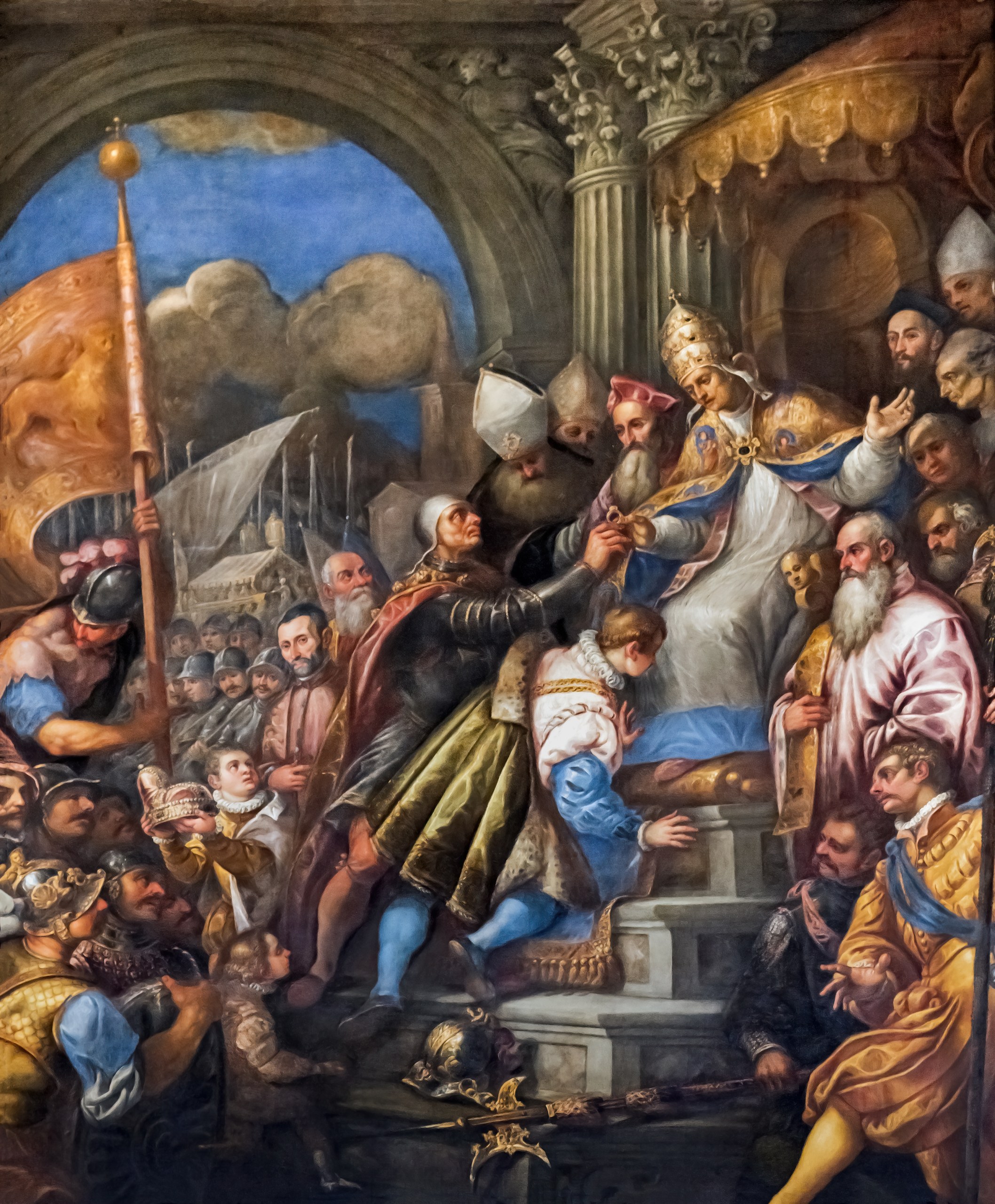 The doge introduces Ottone to the Pope and receives the ring with which the wedding of the sea will be celebrated every year