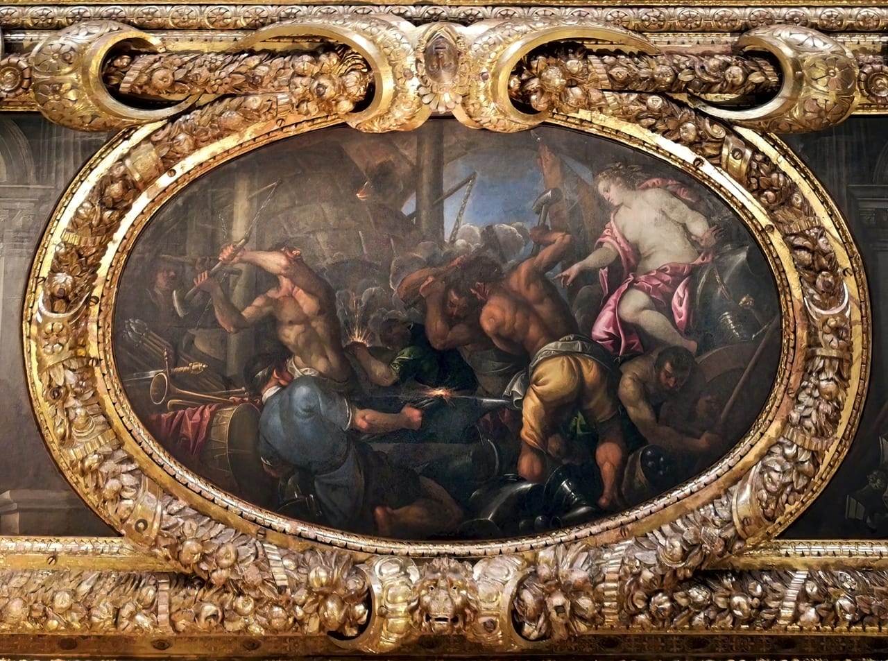 Venus supervises the work of the Cyclops in the forge of Vulcan