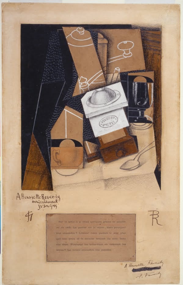 Coffee Grinder, Cup and Glass on a Table