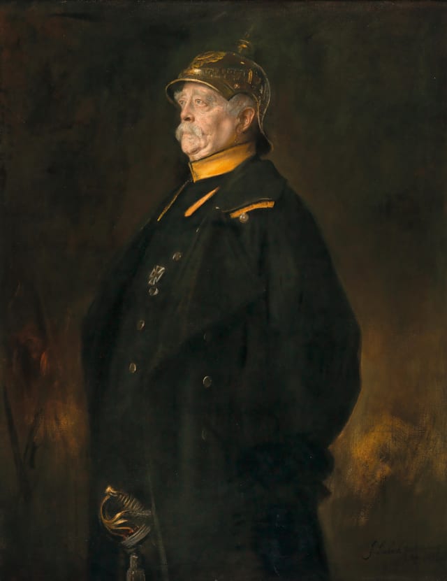 Portrait of Prince Otto von Bismarck (1815-1898) in the Uniform of His Halberstadt Cuirassier Regiment with Helmet and Sword