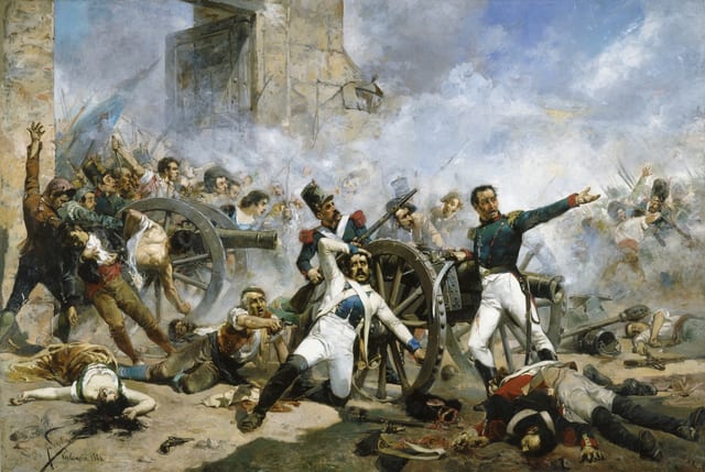 The death of Pedro Velarde y Santillán during the defence of the Monteleon Artillery Barracks.