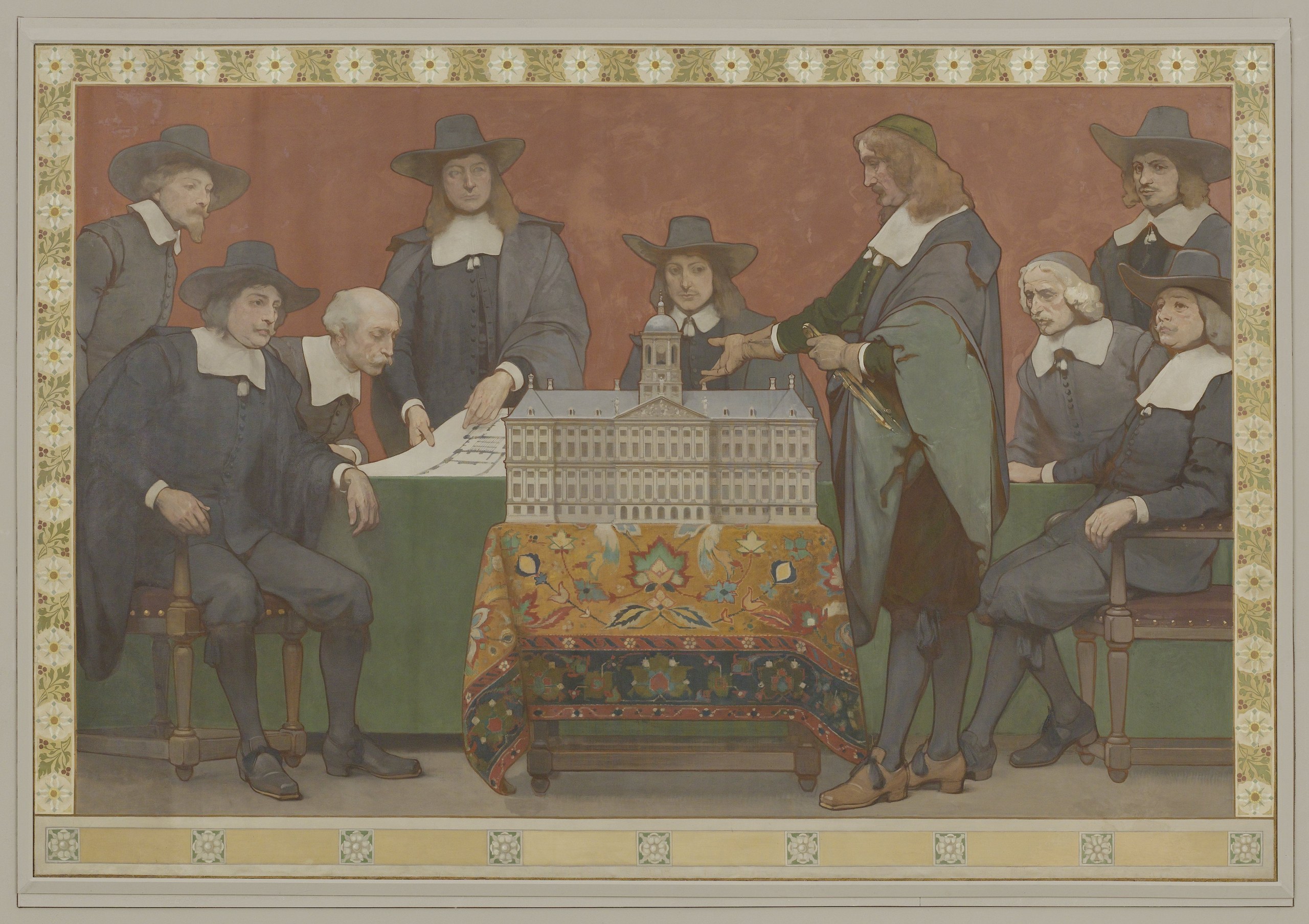 Jacob van Campen with a model for the Amsterdam city hall