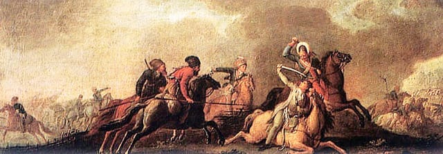 Tadeusz Kościuszko falling wounded in the battle of Maciejowice, 1794.