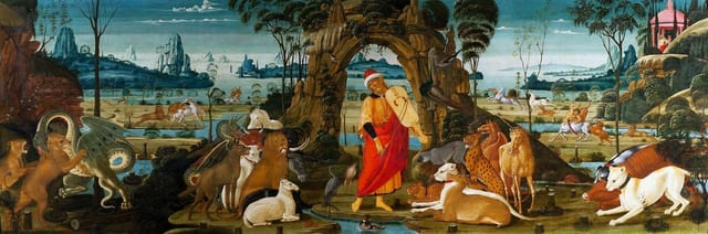 Orpheus playing among the animals, spaliera.