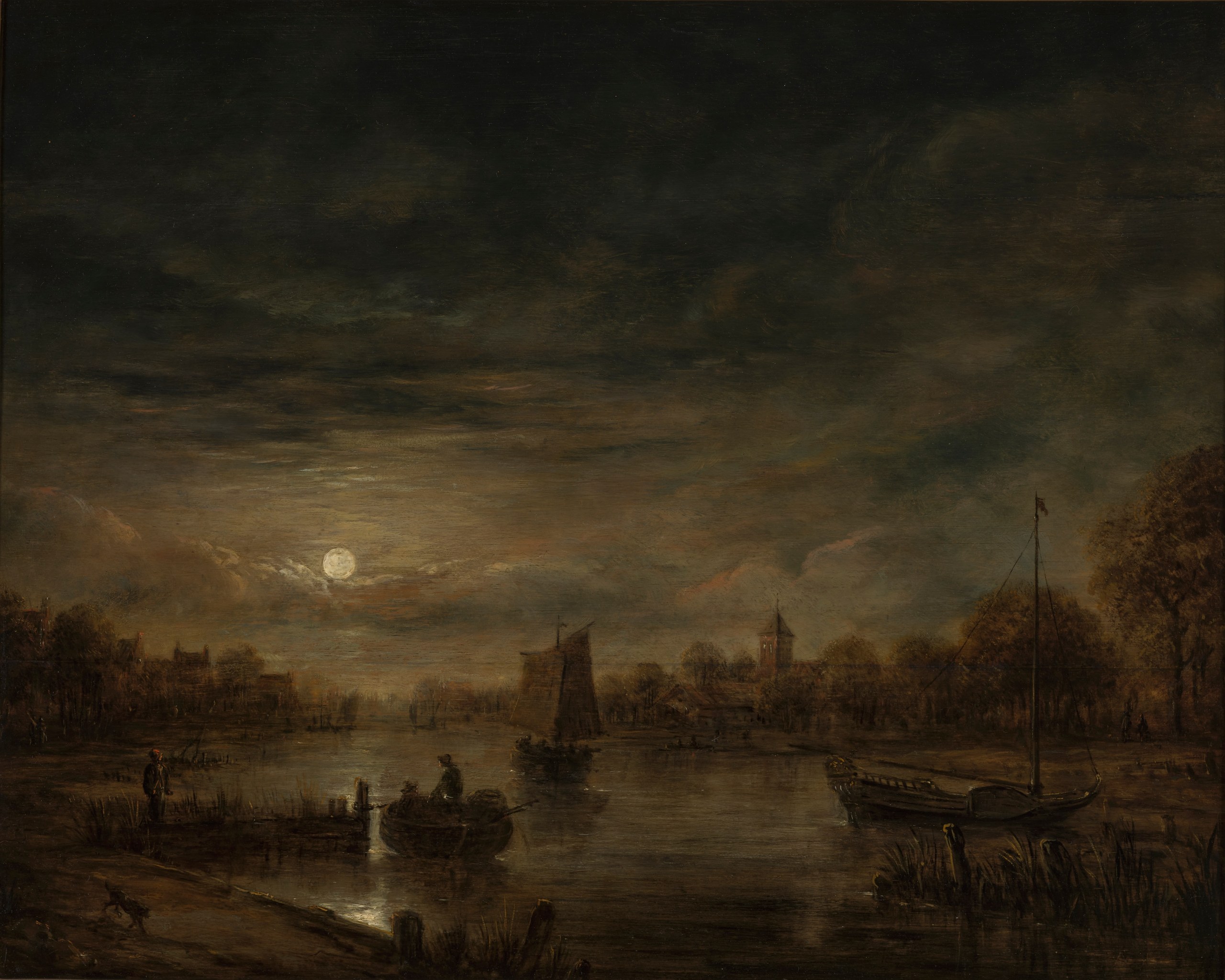 River landscape in the moonlight